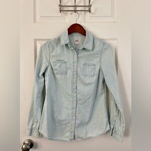 Mossimo Supply Co. Light Blue Denim Patterned Shirt